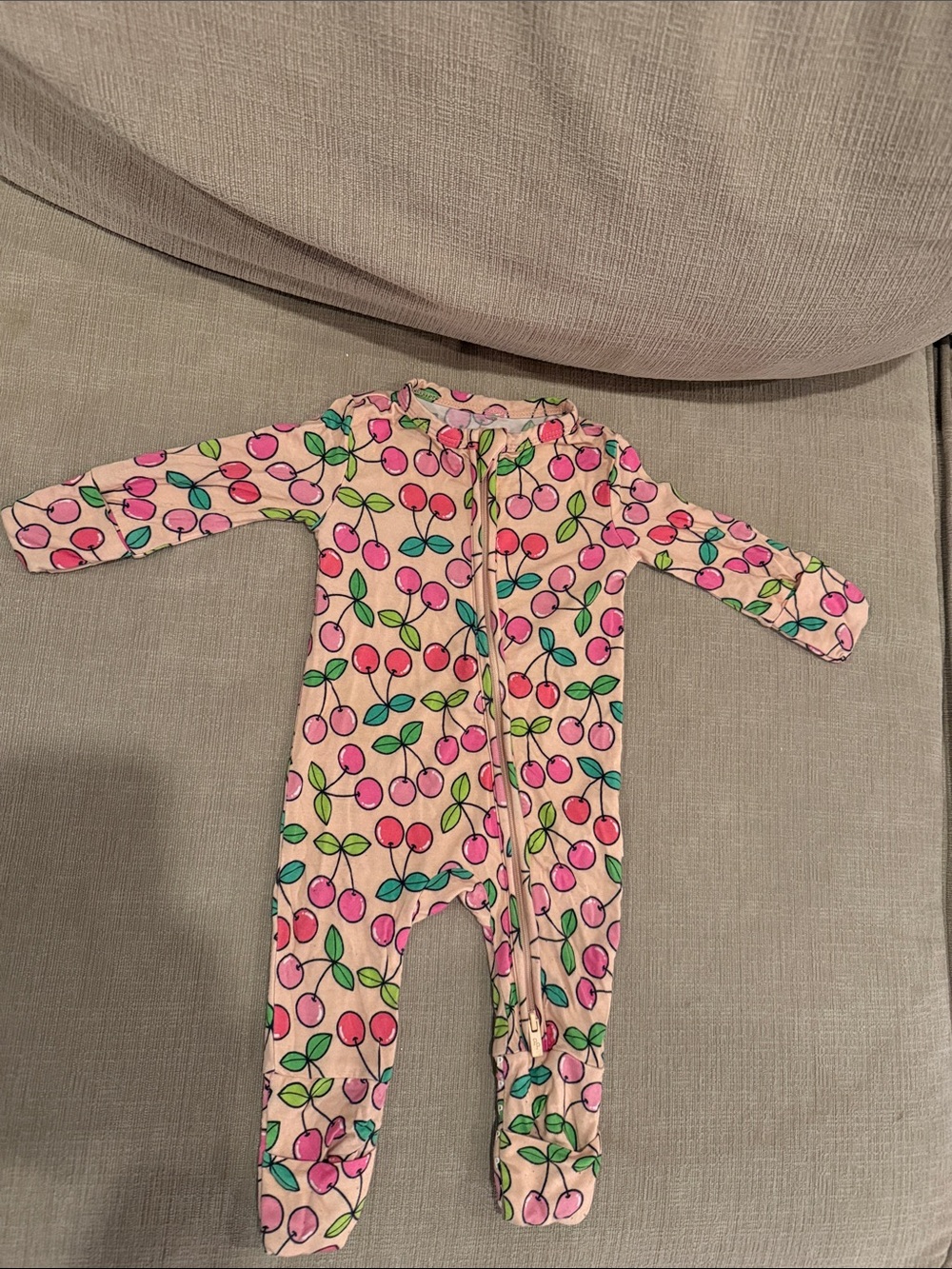 Posh Peanut Pink Cherry-Print Footed Pajamas
